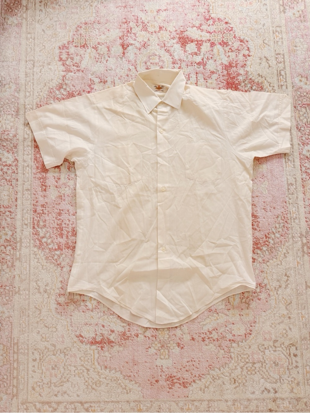 Tableton, Classic Men's Vintage Short-Sleeve Dress Shirt in Off-White